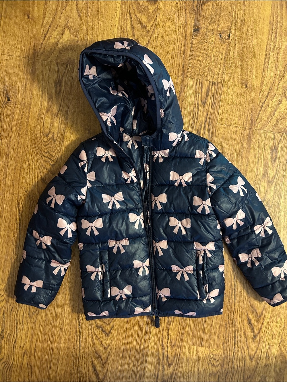 Gymboree Navy Puffer Jacket with Pink Bow Print